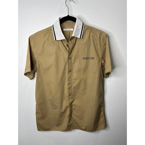 Helmut Lang Logo-Print Cotton Button-Up Shirt Beige Men’s XS $444 - Picture 1 of 6